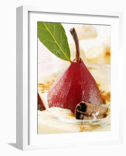 Pear in Red Wine with Cinnamon in Madeira Cream-null-Framed Photographic Print