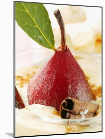 Pear in Red Wine with Cinnamon in Madeira Cream-null-Mounted Photographic Print