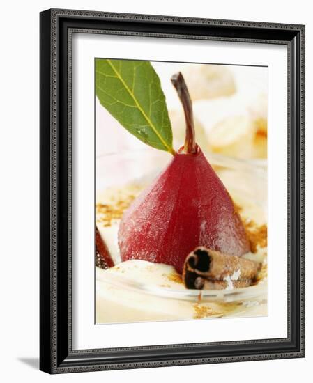 Pear in Red Wine with Cinnamon in Madeira Cream-null-Framed Photographic Print