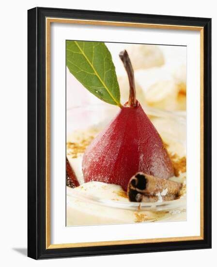 Pear in Red Wine with Cinnamon in Madeira Cream-null-Framed Photographic Print