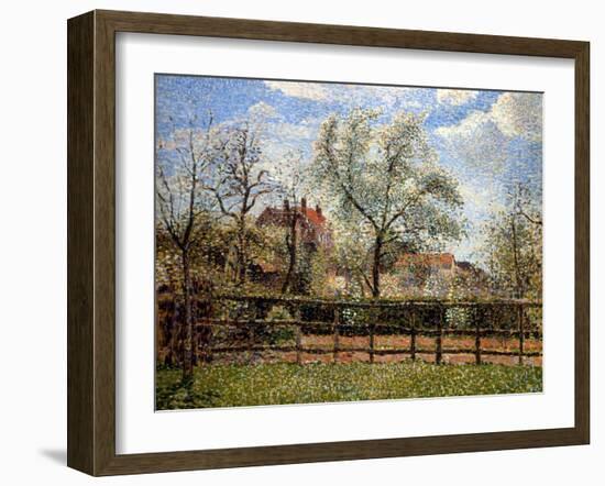 Pear Trees and Flowers at Eragny, Morning, 1886-Camille Pissarro-Framed Premium Giclee Print