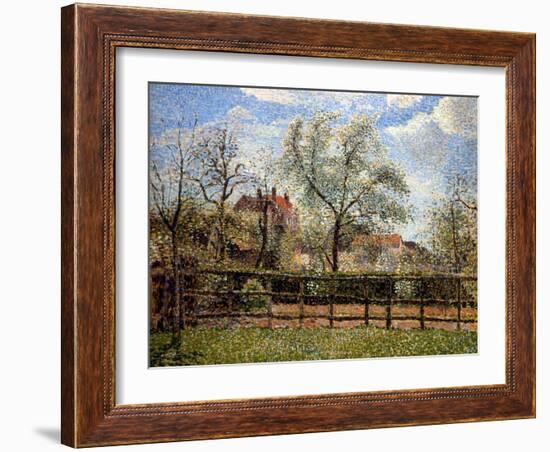 Pear Trees and Flowers at Eragny, Morning, 1886-Camille Pissarro-Framed Premium Giclee Print