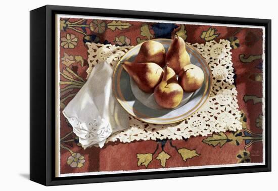 Pears in a Bowl on an Oriental Rug-Helen J. Vaughn-Framed Premier Image Canvas