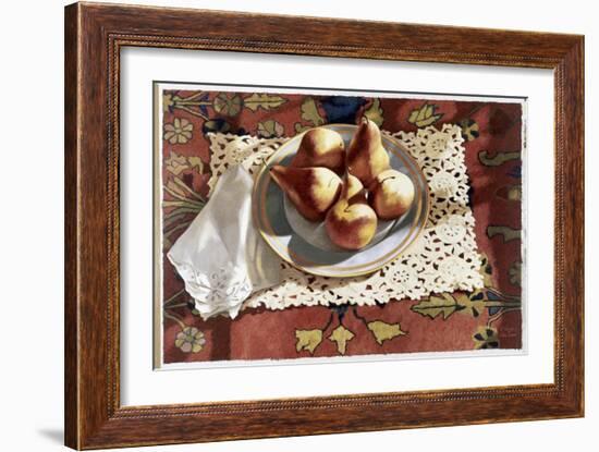 Pears in a Bowl on an Oriental Rug-Helen J. Vaughn-Framed Giclee Print