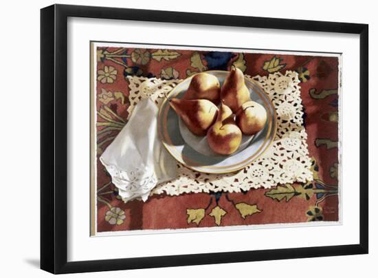 Pears in a Bowl on an Oriental Rug-Helen J. Vaughn-Framed Giclee Print