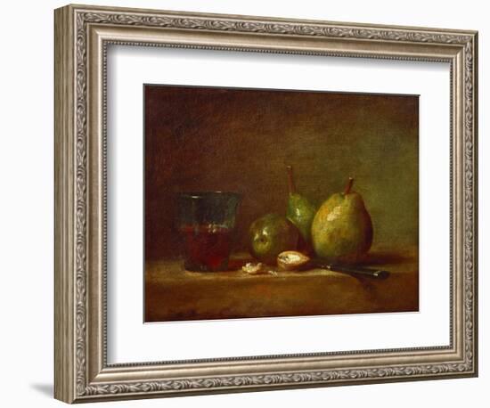 Pears, Walnuts and Glass of Wine-Jean-Baptiste Simeon Chardin-Framed Giclee Print