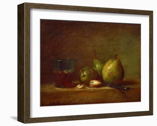 Pears, Walnuts and Glass of Wine-Jean-Baptiste Simeon Chardin-Framed Giclee Print