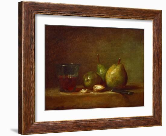 Pears, Walnuts and Glass of Wine-Jean-Baptiste Simeon Chardin-Framed Giclee Print