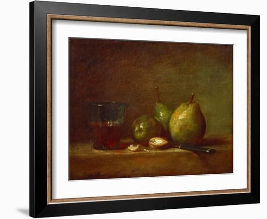 Pears, Walnuts and Glass of Wine-Jean-Baptiste Simeon Chardin-Framed Giclee Print