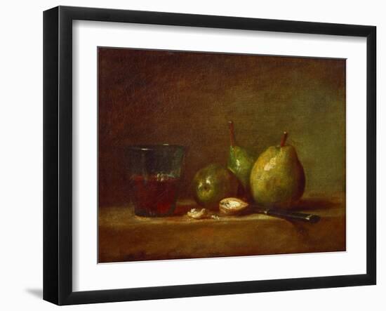 Pears, Walnuts and Glass of Wine-Jean-Baptiste Simeon Chardin-Framed Giclee Print