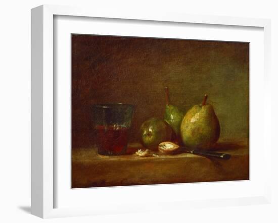 Pears, Walnuts and Glass of Wine-Jean-Baptiste Simeon Chardin-Framed Giclee Print