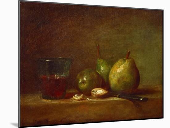 Pears, Walnuts and Glass of Wine-Jean-Baptiste Simeon Chardin-Mounted Giclee Print