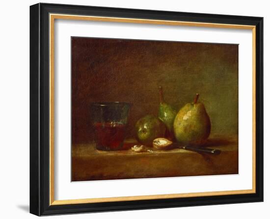 Pears, Walnuts and Glass of Wine-Jean-Baptiste Simeon Chardin-Framed Giclee Print