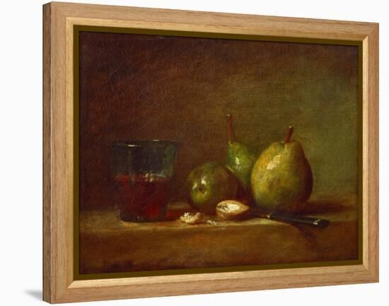 Pears, Walnuts and Glass of Wine-Jean-Baptiste Simeon Chardin-Framed Premier Image Canvas