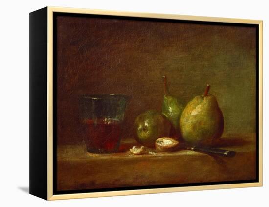 Pears, Walnuts and Glass of Wine-Jean-Baptiste Simeon Chardin-Framed Premier Image Canvas