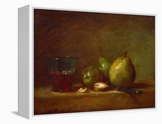 Pears, Walnuts and Glass of Wine-Jean-Baptiste Simeon Chardin-Framed Premier Image Canvas