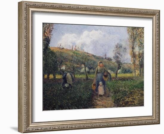 Peasant and Child Returning from the Fields-Camille Pissarro-Framed Giclee Print