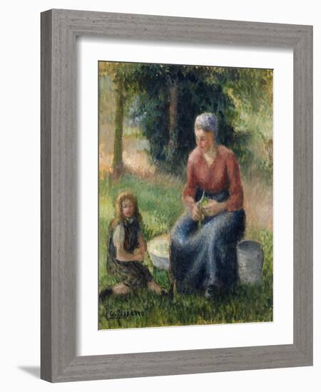 Peasant and girl, Eragny-Camille Pissarro-Framed Giclee Print