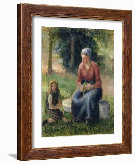 Peasant and girl, Eragny-Camille Pissarro-Framed Giclee Print