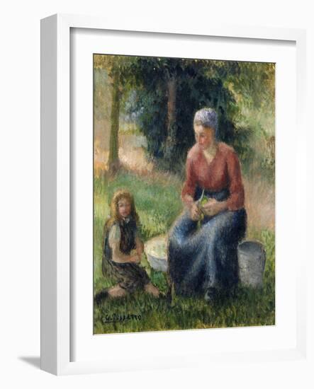 Peasant and girl, Eragny-Camille Pissarro-Framed Giclee Print