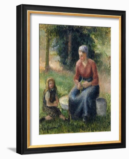 Peasant and girl, Eragny-Camille Pissarro-Framed Giclee Print