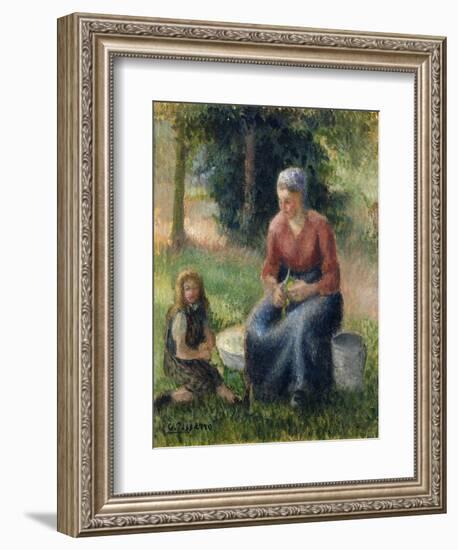 Peasant and girl, Eragny-Camille Pissarro-Framed Giclee Print