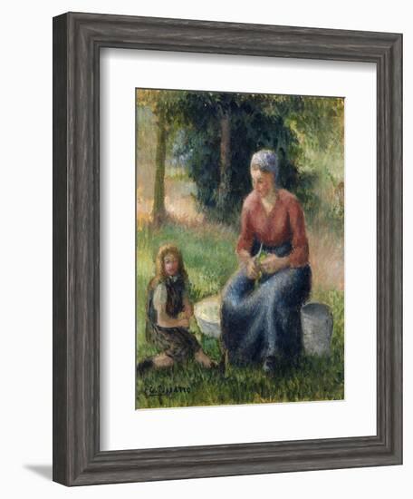 Peasant and girl, Eragny-Camille Pissarro-Framed Giclee Print