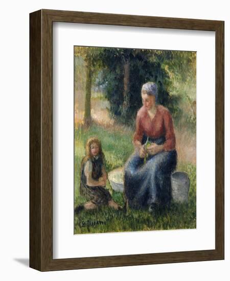 Peasant and girl, Eragny-Camille Pissarro-Framed Giclee Print