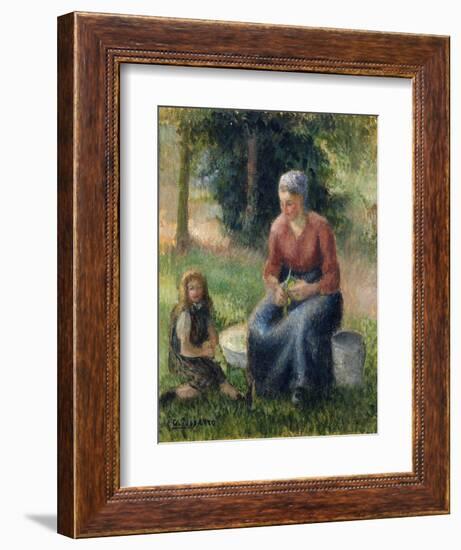 Peasant and girl, Eragny-Camille Pissarro-Framed Giclee Print