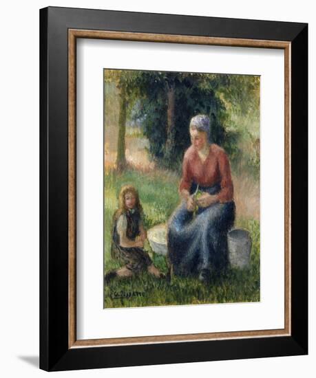 Peasant and girl, Eragny-Camille Pissarro-Framed Giclee Print