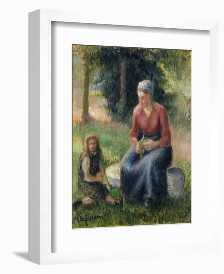 Peasant and girl, Eragny-Camille Pissarro-Framed Giclee Print