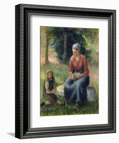 Peasant and girl, Eragny-Camille Pissarro-Framed Giclee Print