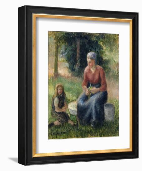 Peasant and girl, Eragny-Camille Pissarro-Framed Giclee Print