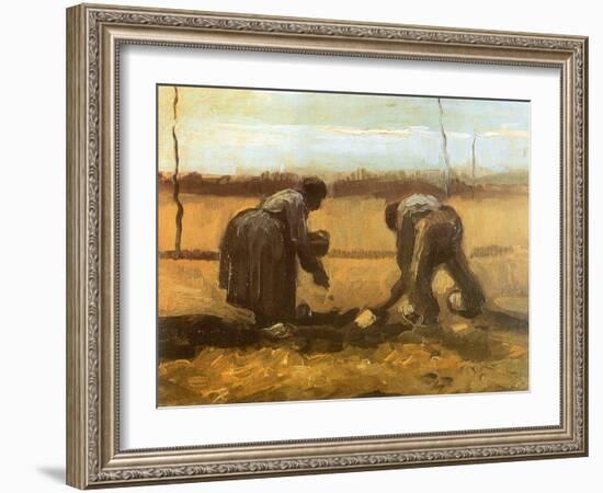 Peasant and Peasant Woman Planting Potatoes, 1885-Vincent van Gogh-Framed Giclee Print