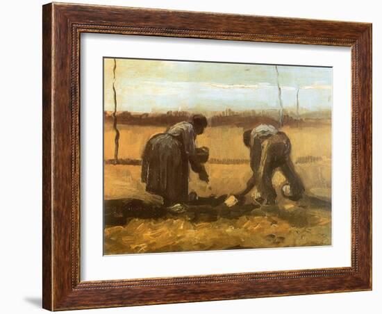 Peasant and Peasant Woman Planting Potatoes, 1885-Vincent van Gogh-Framed Giclee Print