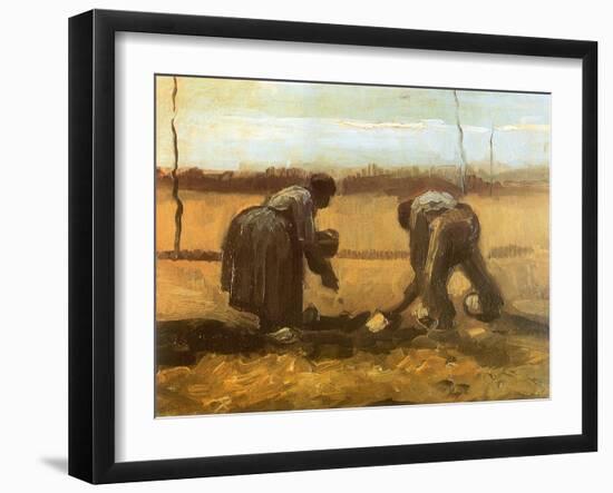 Peasant and Peasant Woman Planting Potatoes, 1885-Vincent van Gogh-Framed Giclee Print