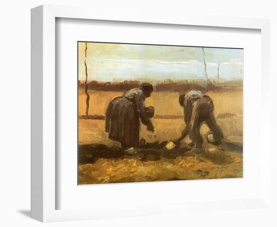 Peasant and Peasant Woman Planting Potatoes, 1885-Vincent van Gogh-Framed Giclee Print