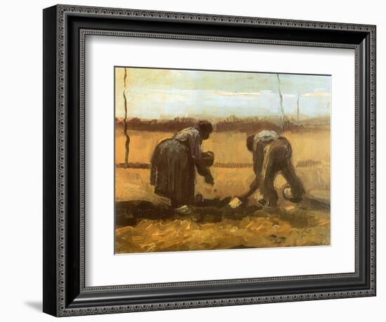 Peasant and Peasant Woman Planting Potatoes, 1885-Vincent van Gogh-Framed Giclee Print