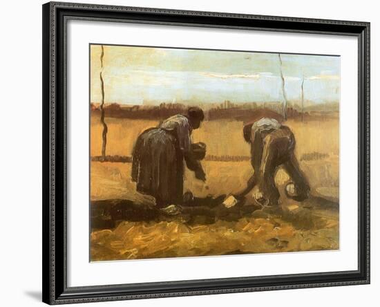 Peasant and Peasant Woman Planting Potatoes, 1885-Vincent van Gogh-Framed Giclee Print