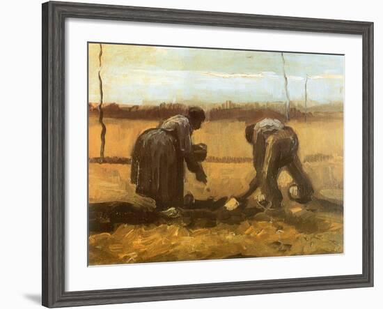 Peasant and Peasant Woman Planting Potatoes, 1885-Vincent van Gogh-Framed Giclee Print