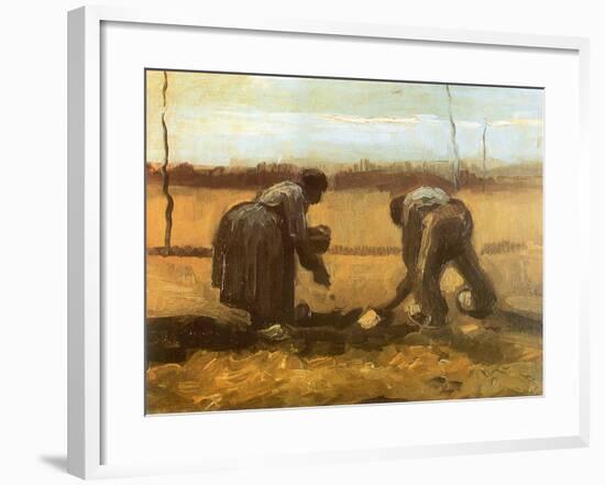 Peasant and Peasant Woman Planting Potatoes, 1885-Vincent van Gogh-Framed Giclee Print