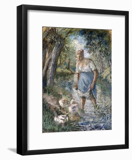 Peasant Crossing a Stream, C.1894-Camille Pissarro-Framed Giclee Print