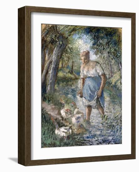 Peasant Crossing a Stream, C.1894-Camille Pissarro-Framed Giclee Print