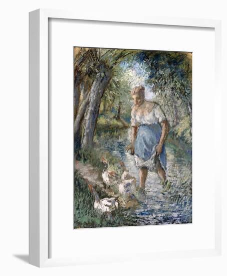 Peasant Crossing a Stream, C.1894-Camille Pissarro-Framed Giclee Print