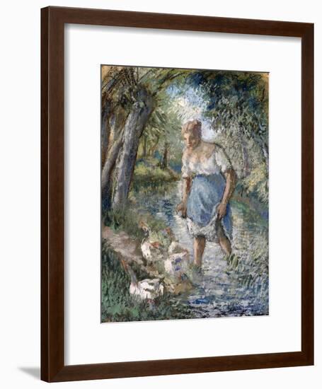 Peasant Crossing a Stream, C.1894-Camille Pissarro-Framed Giclee Print