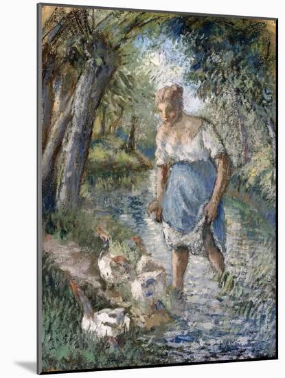 Peasant Crossing a Stream, C.1894-Camille Pissarro-Mounted Giclee Print