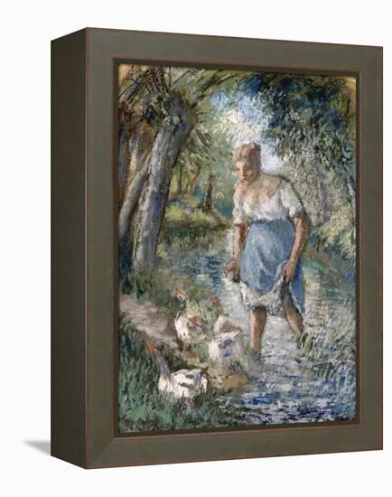 Peasant Crossing a Stream, C.1894-Camille Pissarro-Framed Premier Image Canvas