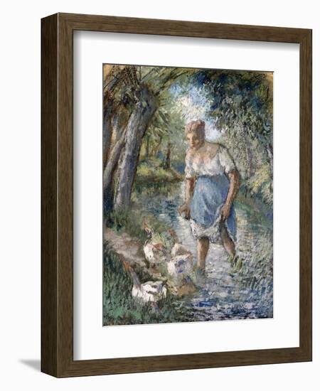 Peasant Crossing a Stream, C.1894-Camille Pissarro-Framed Giclee Print