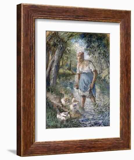 Peasant Crossing a Stream, C.1894-Camille Pissarro-Framed Giclee Print