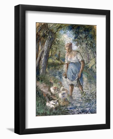 Peasant Crossing a Stream, C.1894-Camille Pissarro-Framed Giclee Print